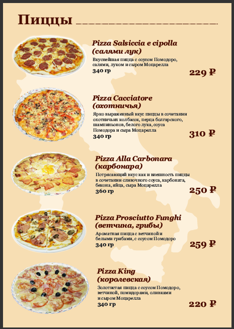 Пиццерия тамбов меню