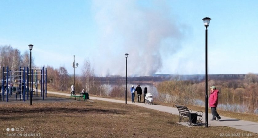 Пожар за рекой в Чепецке тушат и спасатели, и авиалесоохрана