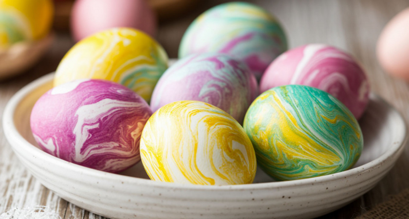 Мраморные яйца за 3 минуты: пасхальный лайфхак, который реально работает - получается волшебный узор