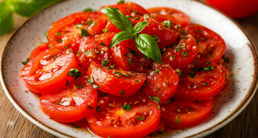Салат из помидоров для шашлыка: главная фишка — правильное соотношение сахара, соли и масла