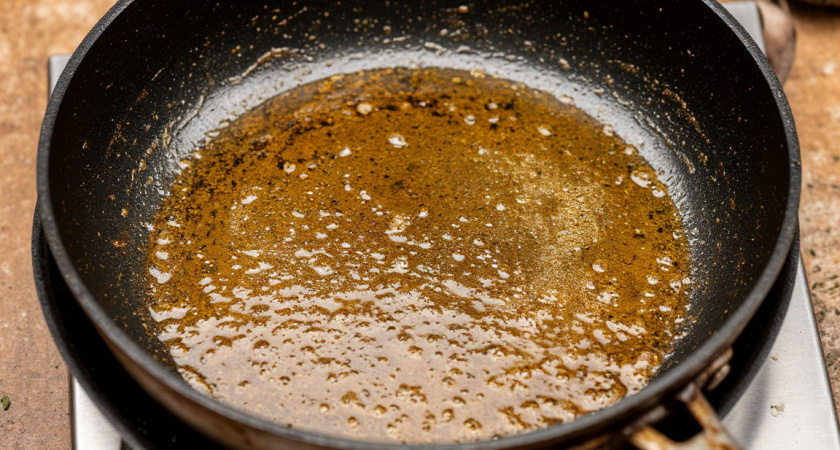 Два пакетика заливаю кипятком, и сковородка как новая: от жира и нагара не остается и следа