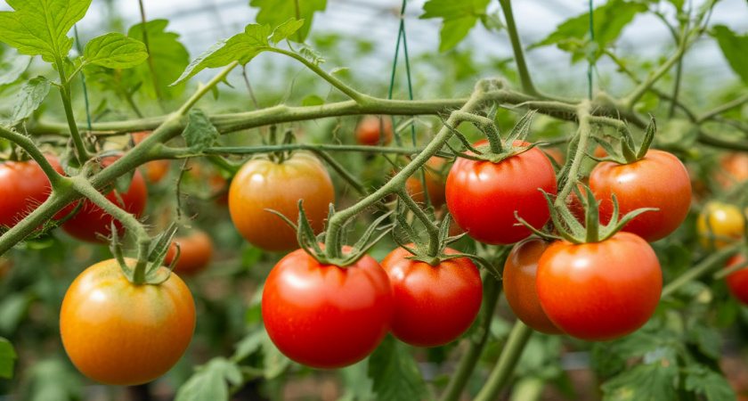 Помидоры все в плодах с 1 по 7 кисть: чтобы все цветочки завязались, кормлю всё лето суперподкормкой