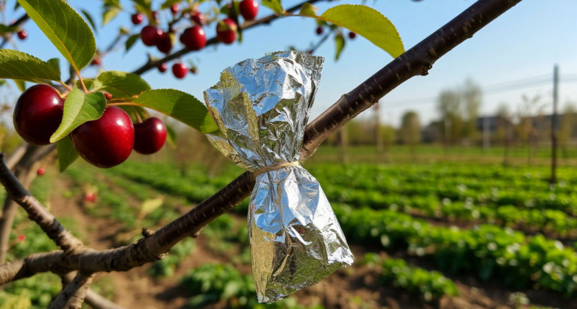 Вешаю фольгу на плодоносные деревья: и красиво, и польза большая
