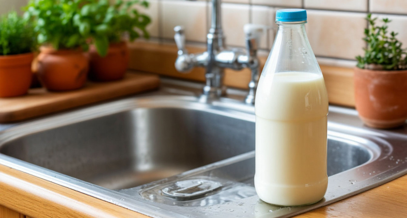 Засунула бутылку от молока в слив раковины и не могу нарадоваться результату