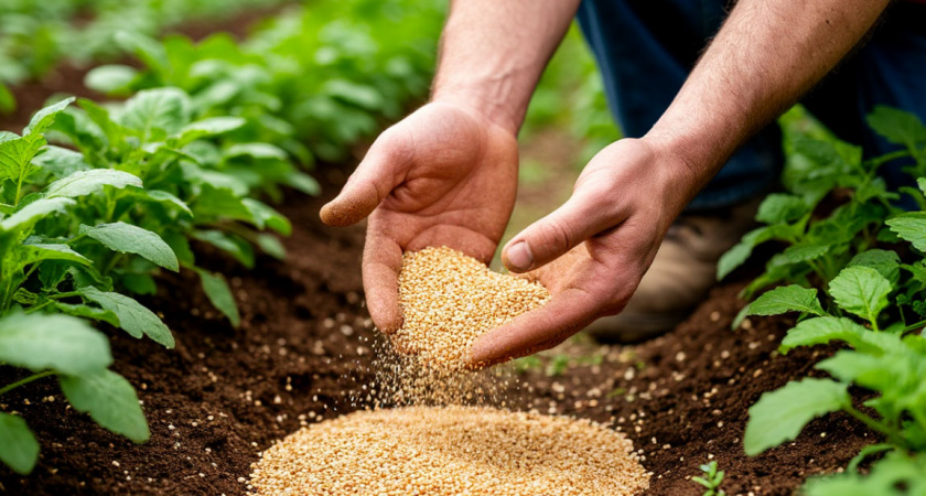 Раскидываю 1 пачку копеечной крупы по грядкам - земля как чернозём. Дорогой навоз больше не нужен