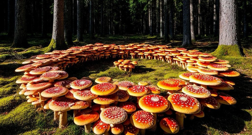 Пошли в лес за грибами, а наткнулись на «ведьмины круги», да еще и на 7 штук. Показываю, что это такое