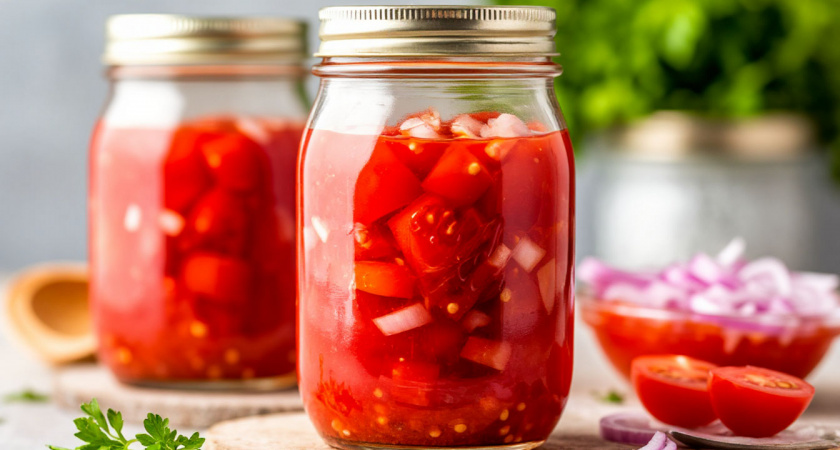 Мои особенные помидоры с луком на зиму: беспроигрышный салат - за уши не оттянешь. Открываю банки только "по случаю"