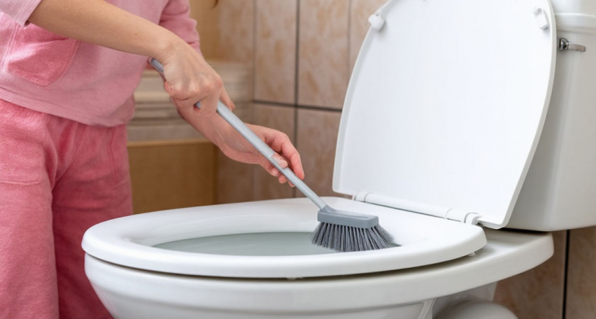 Дно унитаза отмыла на раз — даже ершик не трогала: заливаем и смываем — налет сам уползает в трубу