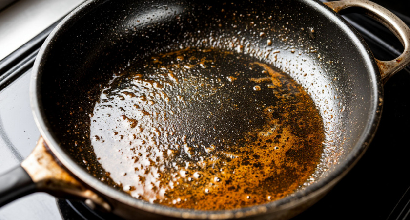 Два пакетика заливаю кипятком, и сковородка как новая: от жира и нагара не остается и следа