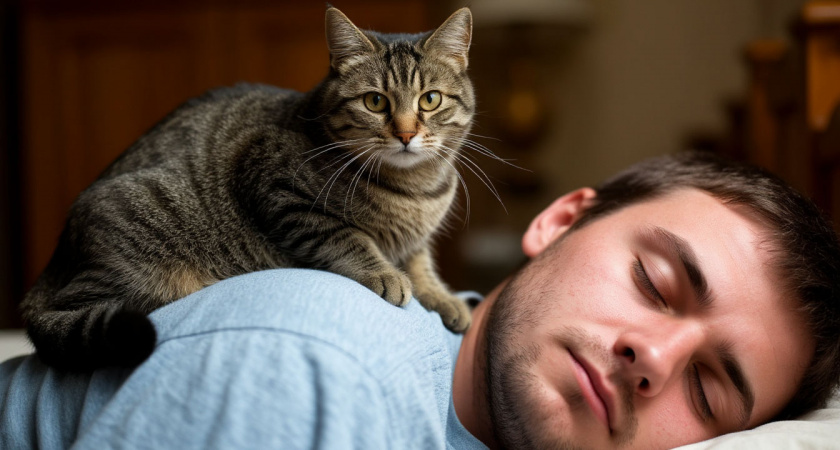 Привычка, которая говорит о многом: почему кошка выбирает вас в качестве "лежанки"