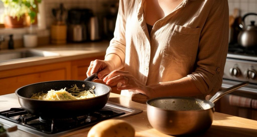 Просто натерла картошку на сковородку. Результат оказался настолько гениальным, что теперь готовлю только так