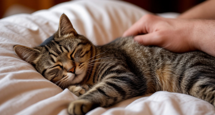 Осторожно: если кошка спит так рядом с вами, это не просто привычка