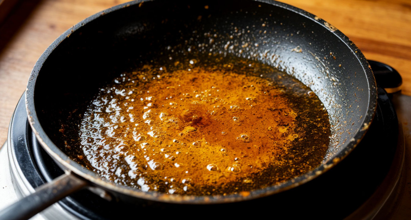 Два пакетика заливаю кипятком, и сковородка как новая: от жира и нагара не остается и следа