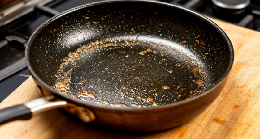 Два пакетика заливаю кипятком, и сковородка как новая: от жира и нагара не остается и следа