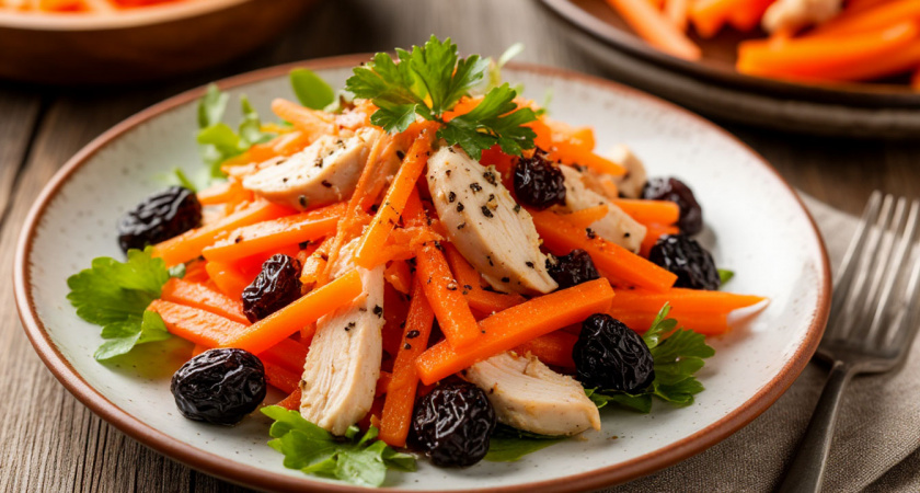 Салат из моркови с курицей и черносливом: почему он становится вкуснее с каждым днём
