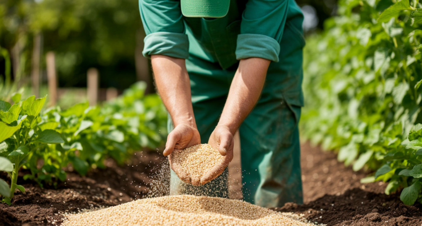 Раскидываю 1 пачку копеечной крупы по грядкам - земля как чернозём. Дорогой навоз больше не нужен