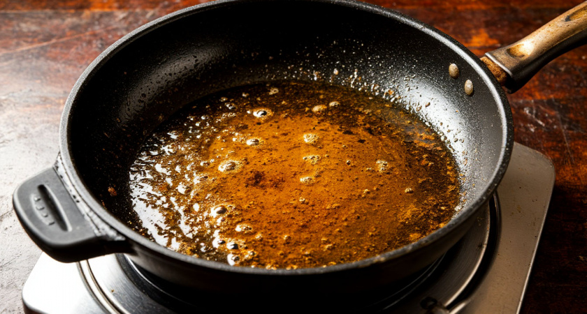 Два пакетика заливаю кипятком, и сковородка как новая: от жира и нагара не остается и следа