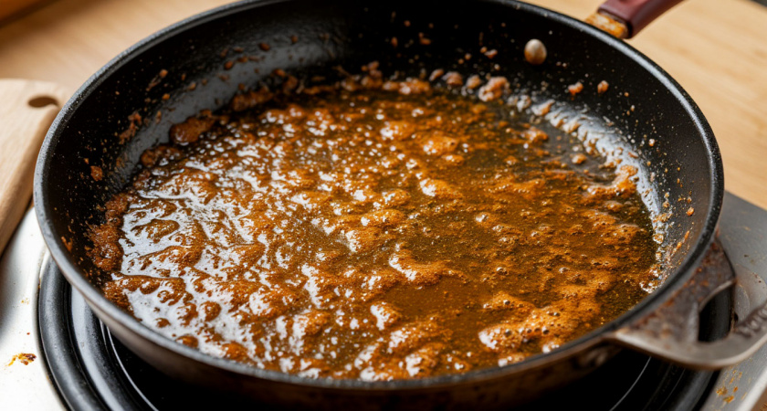 Два пакетика заливаю кипятком, и сковородка как новая: от жира и нагара не остается и следа