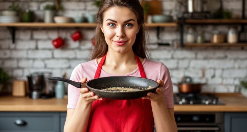 Два пакетика заливаю кипятком, и сковородка как новая: от жира и нагара не остается и следа