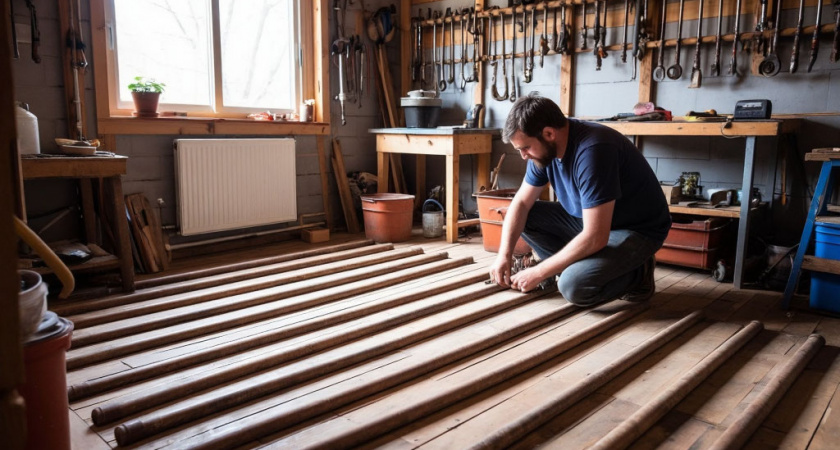 Сделал тёплый пол в гараже из старых водопроводных труб - зимой руки не мёрзнут даже при -30