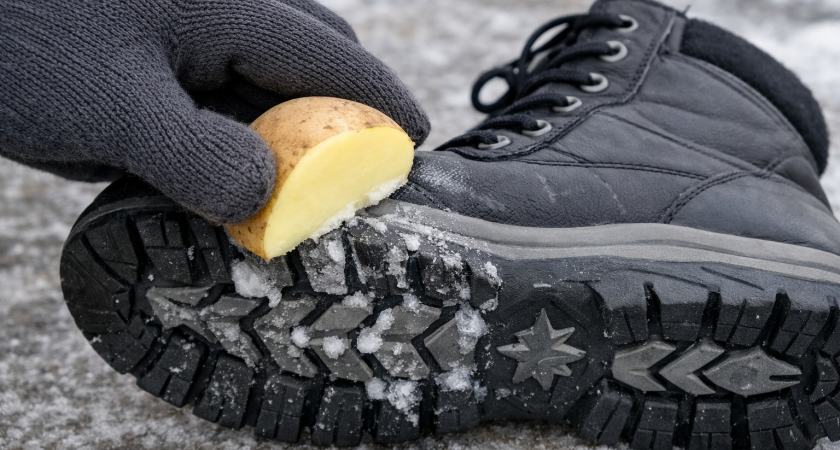 Беру овощ и тру ботинки: зимой по льду шагаю, как по красной дорожке - ничего не скользит