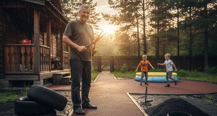 Резиновая крошка своими руками: сделал дорожку, по которой не страшно ходить ни в дождь, ни в гололёд