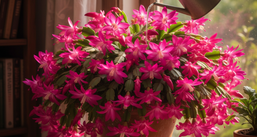 Моя учительница по химии поливала этим декабриста: цветение было таким буйным, что глаз не оторвать