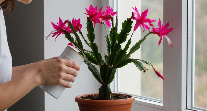 Моя учительница по химии поливала этим декабриста: цветение было таким буйным, что глаз не оторвать