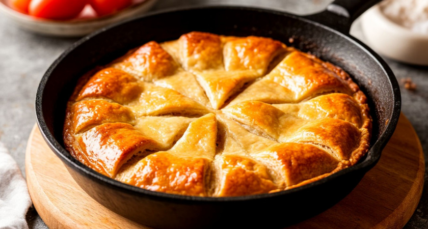 Рецепт того самого "перевернутого" пирога без духовки - нужна только сковорода. Домашние в полном восторге 