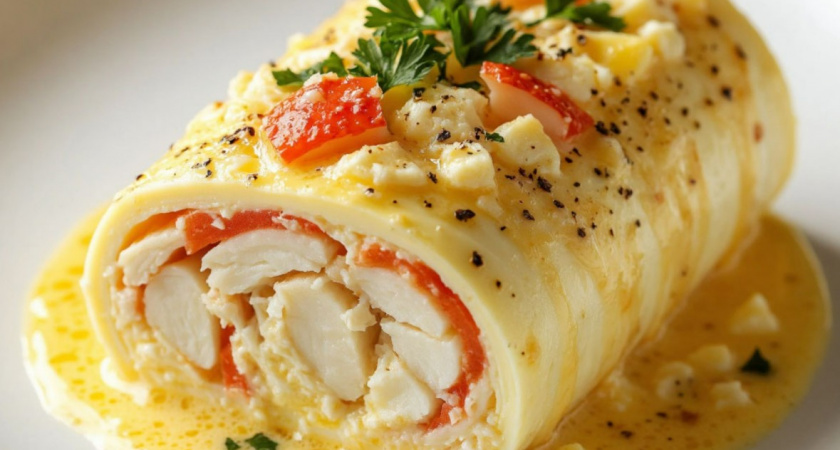 Сделала невероятный рулет из крабовых палочек - детей за уши не оттащишь: еле себе кусочек урвала