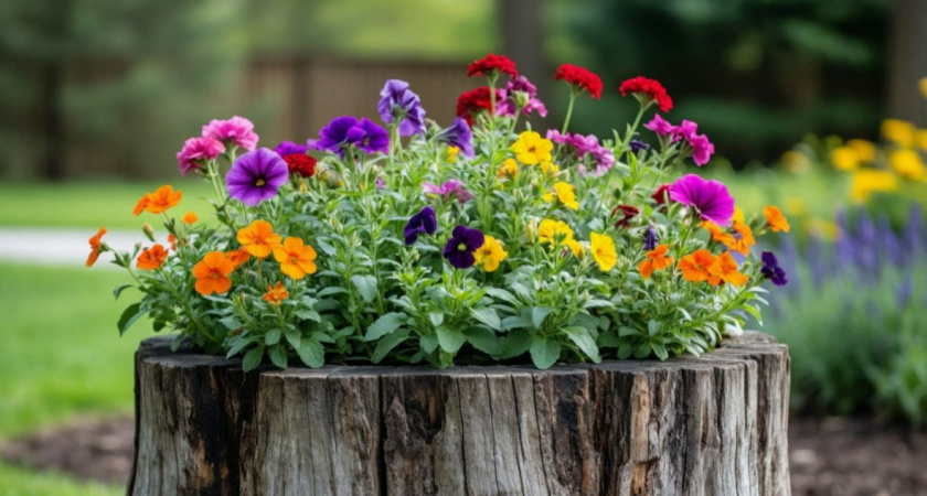 Пни больше не выкорчевываю - делаю из них клумбы для цветов: соседки идут и шеи сворачивают 