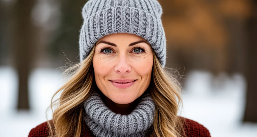 Как стильно носить вязаную шапку бини, если вы старше 50 лет