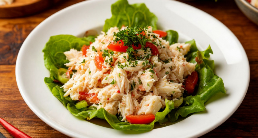 Сделала "Крабовый салат" по-новому: заменила ингредиент - и теперь не могу остановиться. Его съедают до последней крошки