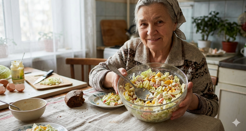 Сделала "Крабовый салат" по-новому: поменяла ингредиент - и теперь не могу остановиться. Съедаю до последней крошки