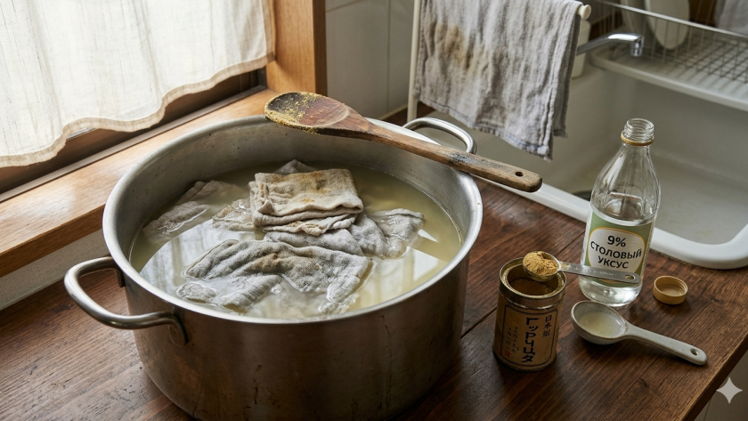 2 ст. л. на 10 литров - и полотенца кипенно-белые: как японки легко отбеливают кухонный текстиль 