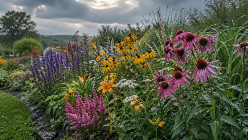 Какие садовые цветы стоит сажать на участке с частыми дождями, ветром и резкими перепадами погоды, чтобы клумба держала вид весь сезон
