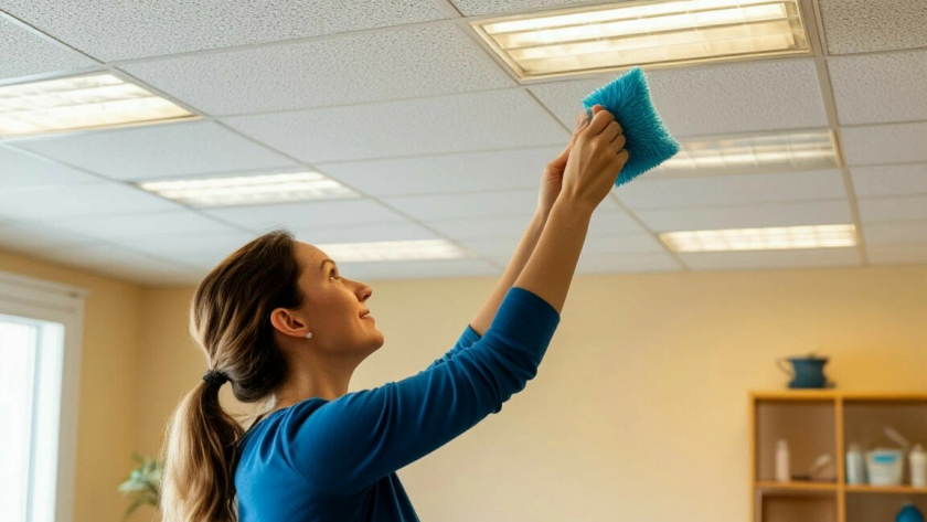 Глянцевый потолок мыть легко, а без разводов — сложно. Тёмный матовый тоже. Рассказываю, как я справляюсь за 20 минут