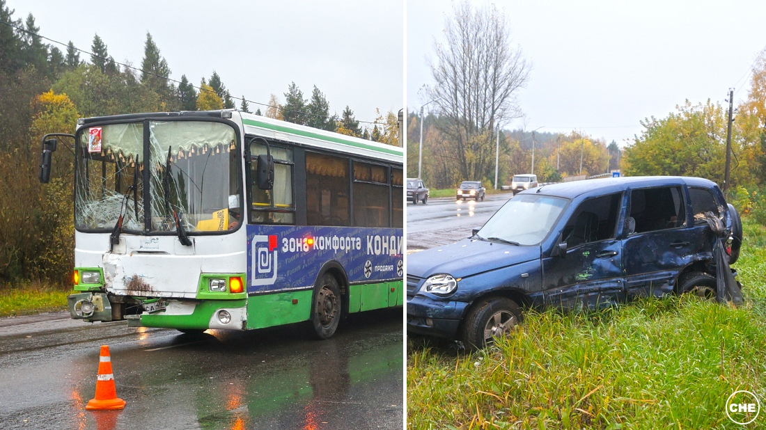 На въезде в Чепецк столкнулись автобус и Chevrolet Niva: есть пострадавшие