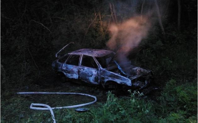 В Каркино «девятка» улетела в кювет и загорелась: водитель убежал с места ДТП