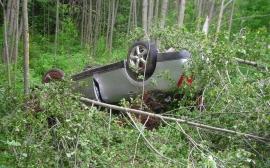 В Кировской области съехала в кювет и перевернулась иномарка