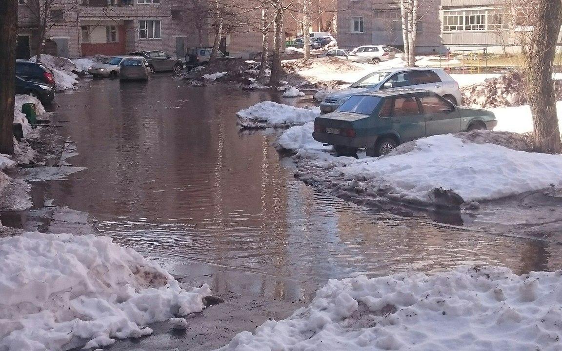 В Чепецке талой водой затопило двор