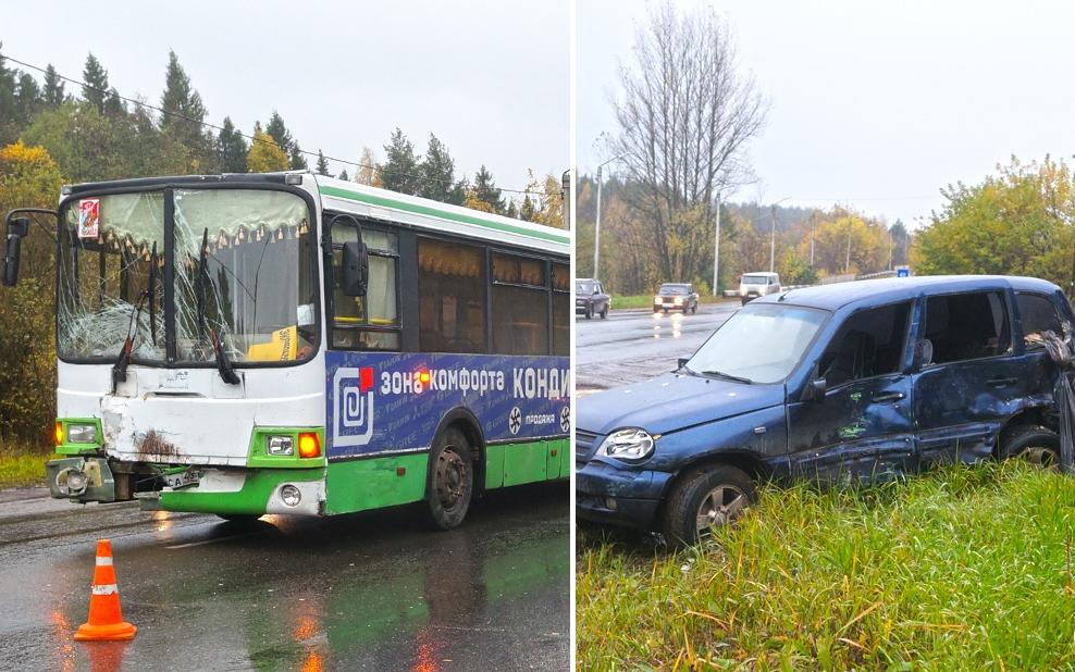 На въезде в Чепецк столкнулись автобус и Chevrolet Niva: есть пострадавшие