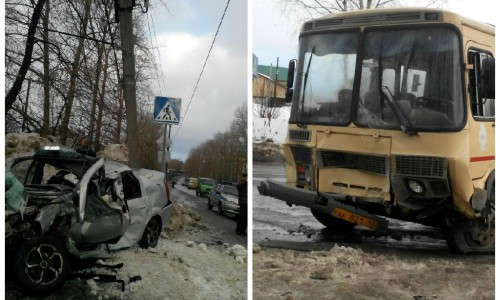 В Кировской области иномарка столкнулась с автобусом: водителя «Рено Логан» срочно госпитализировали