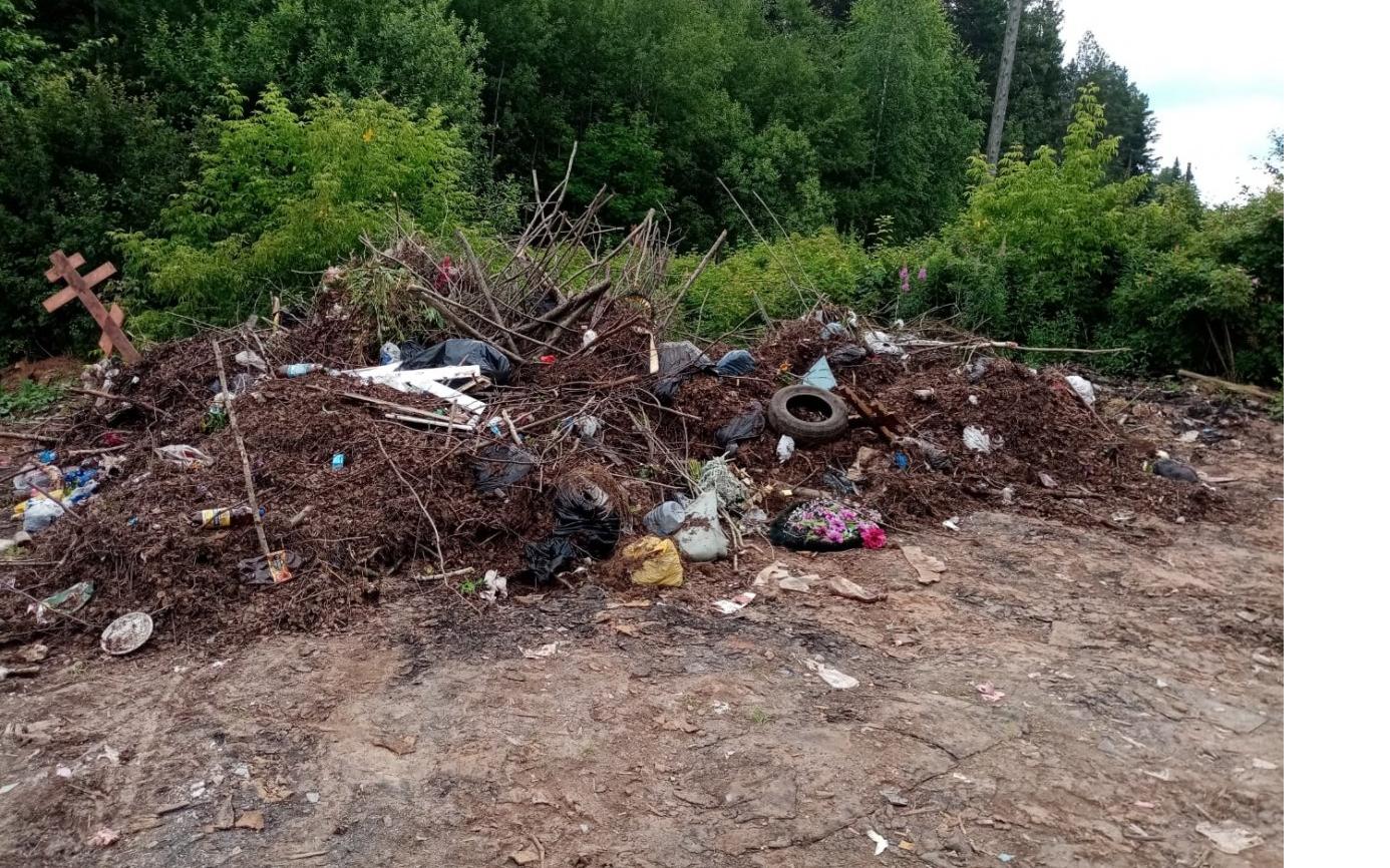 «Убрали месяц назад»: рядом с кладбищем Злобино вновь появилась стихийная свалка с крестами с могил