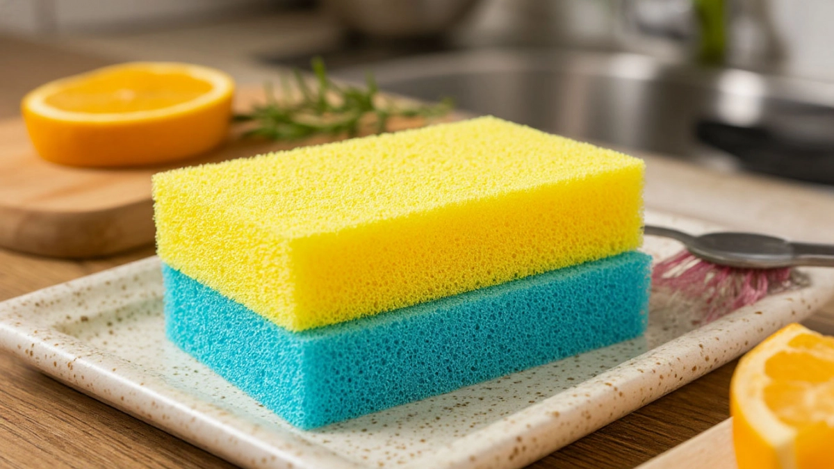 Всего 1 минута — и губка для посуды снова чистая: убивает 99% бактерий и убирает жир без химии