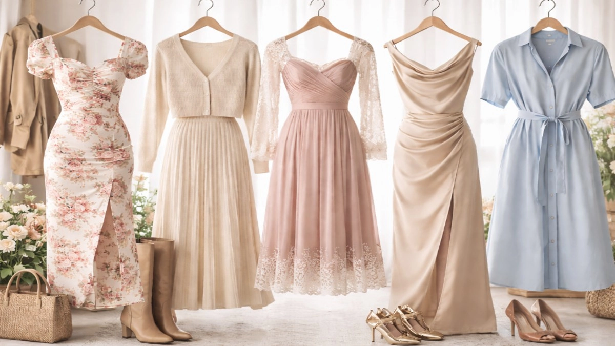 Пять фасонов платьев, которые будут актуальны весной 2026 года: от вязаных до атласных с драпировками
