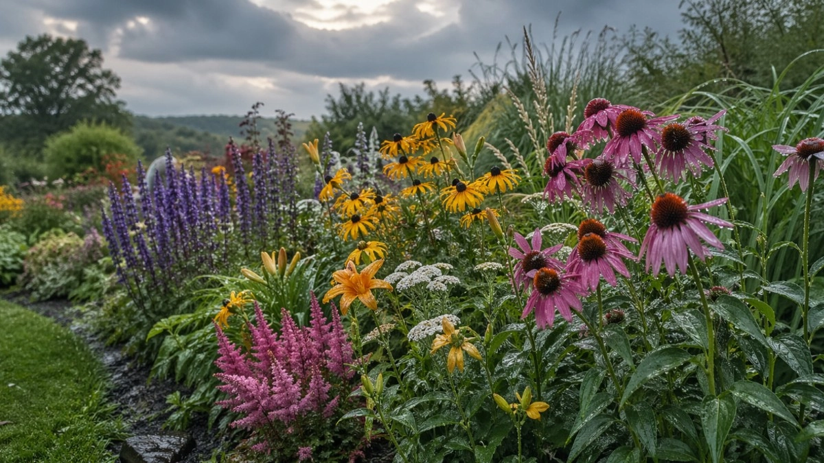 Какие садовые цветы стоит сажать на участке с частыми дождями, ветром и резкими перепадами погоды, чтобы клумба держала вид весь сезон