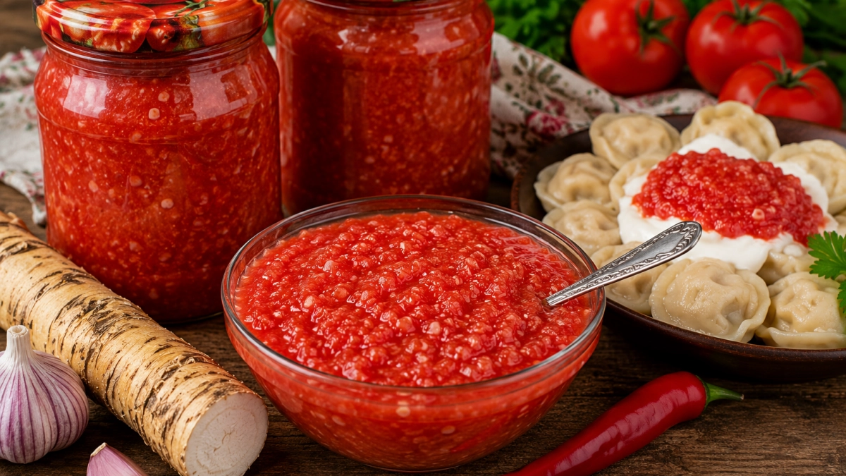 Зимой хреновину неизменно подаю и к мясу, и к пельменям: проверенный рецепт на 2 кг помидоров - любимейший соус в холода