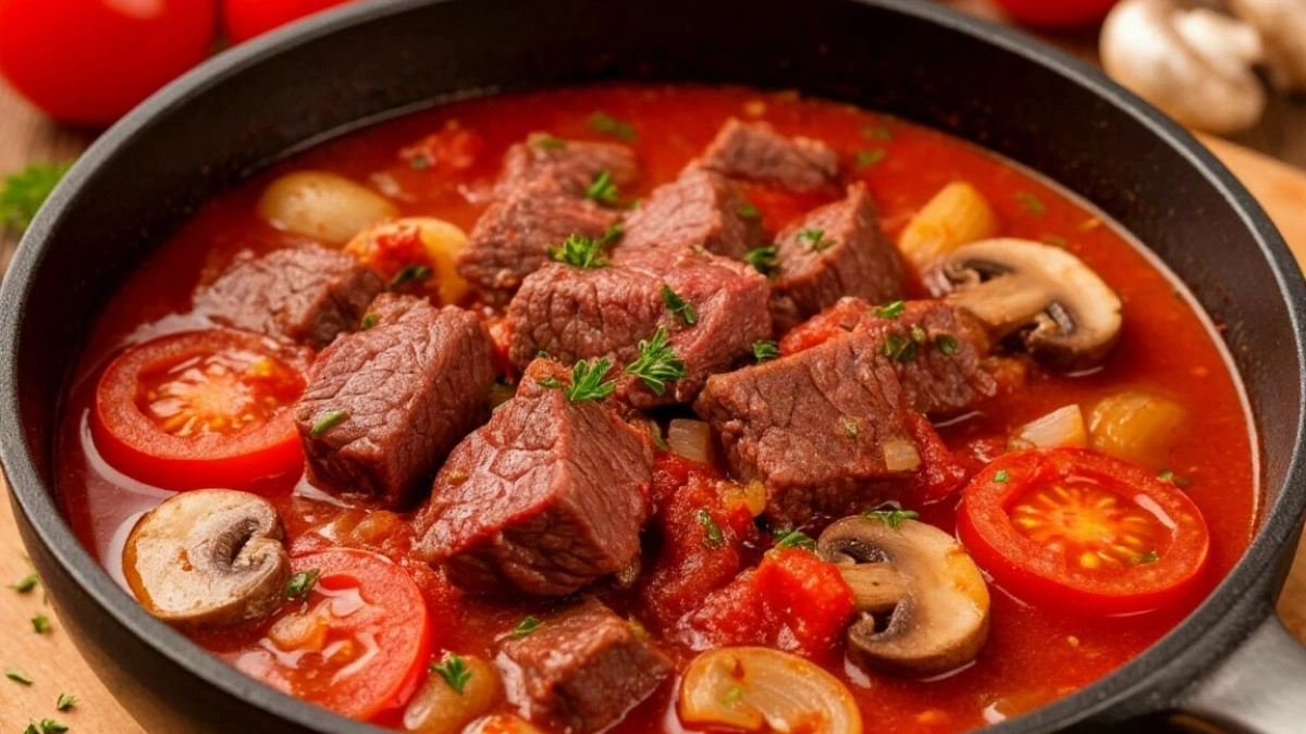 Грибы, томаты и час тушения: как я делаю мясо, которое не надоедает даже на третий день. Меняю гарнир — и блюдо другое