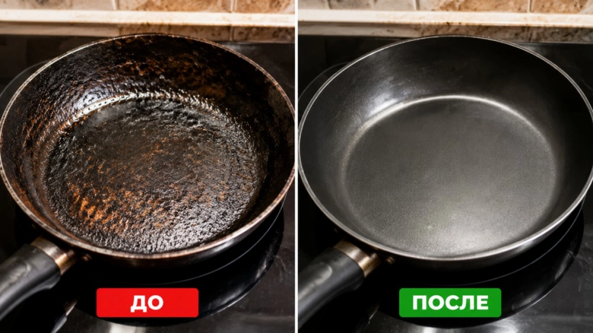 Метод одного пальца - и вековой нагар со сковороды отлетает за раз: посуда сверкает, а от черной корки ни следа